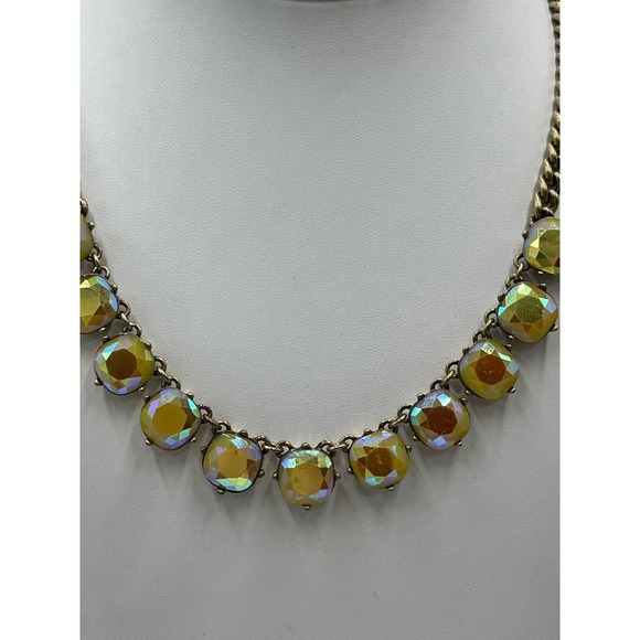 J. Crew Yellow Opalescent AB Gold Tone Glowing Square Rhinestone Necklace‎ - Picture 2 of 13